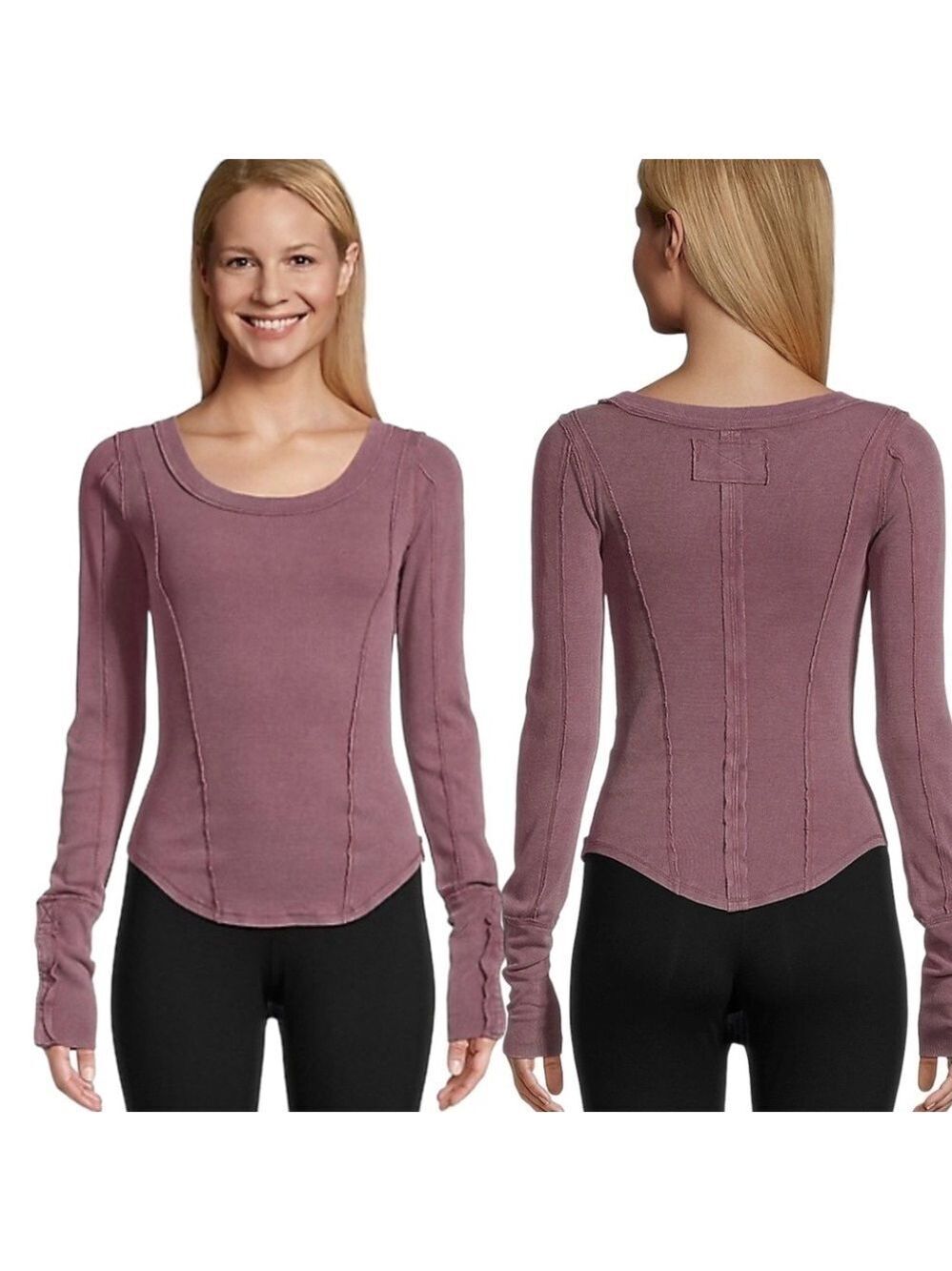 WE THE FREE Cotton Stuck On You Cuff Scoop Neck Top Raw Seams Dusty Rose US Sz L